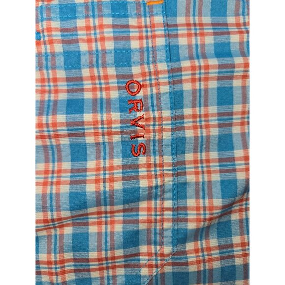 Orvis Mens Active Fit Plaid Button-Down Shirt Medium Blue/Orange Nylon/Polyester - Picture 9 of 10